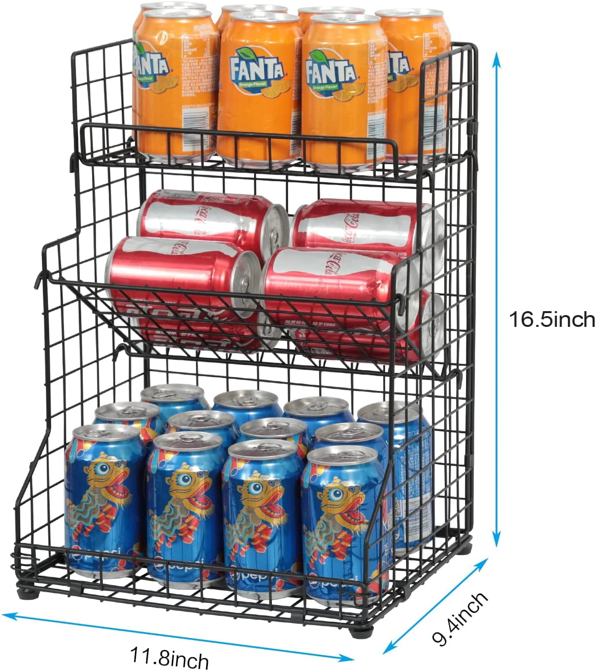 X-COSRACK 3-Tier Snack Organizer Rack, Foldable Metal Wire Canned Food Holder with Adjustable Tilt, 11.8"x9.4"x16.5"