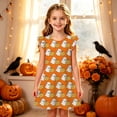 thumbnail image 2 of WAYUTE Girls Halloween Dress Round Neck Ruffle Flutter Sleeve Cute Ghost Pumpkin All Over Print A Line Short Dress Kids Party Casual Holiday,Orange,Size 3-4 Y, 2 of 5