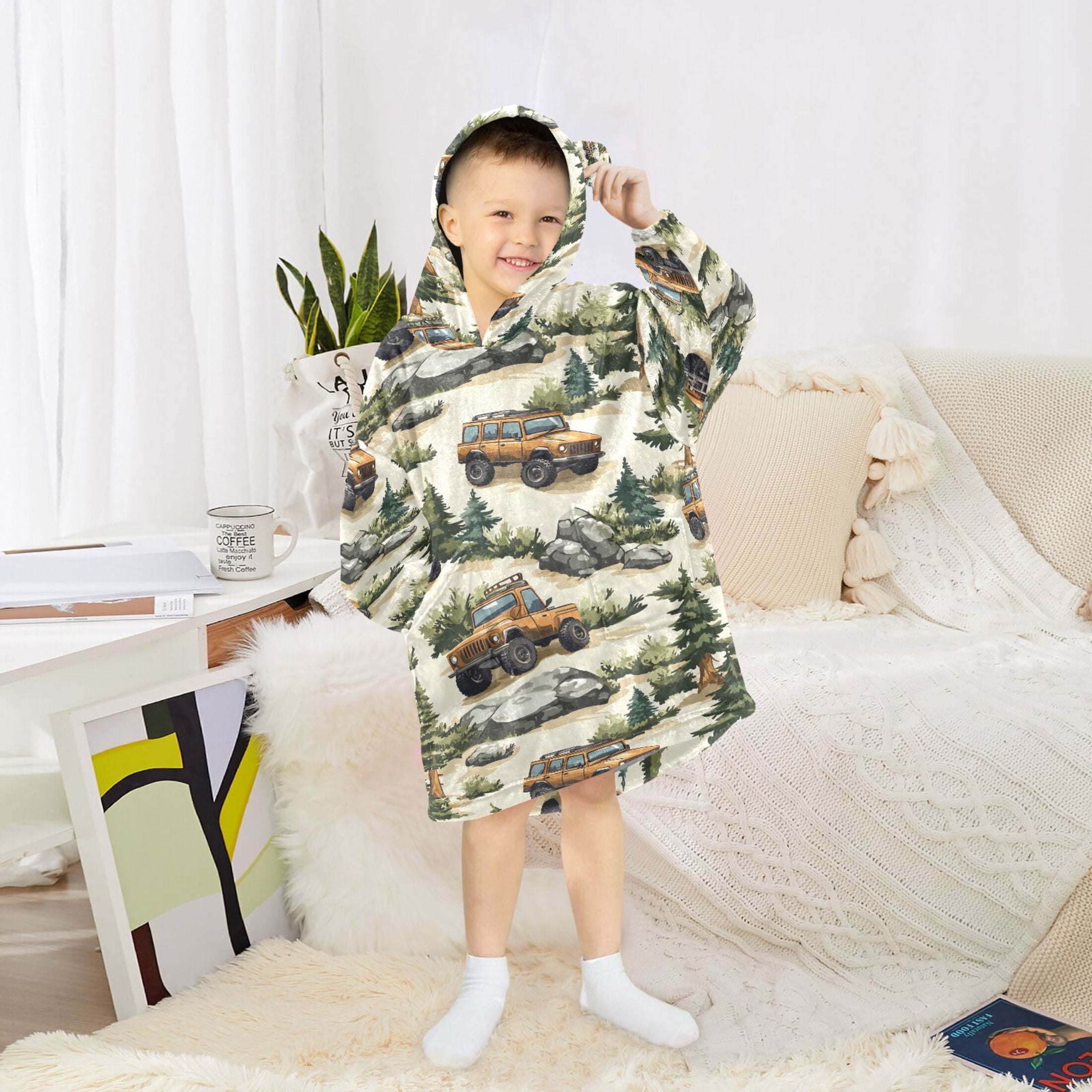 Wearable Blanket Christmas Hoodie for Road Cars Flannel Hooded Blanket with Pockets and Sleeves Suitable