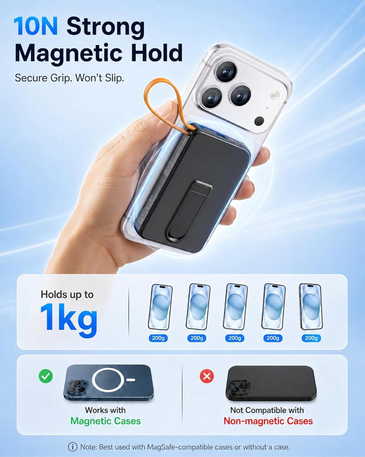 for Magsafe Portable Carger, 3-in-1 Magnetic Power Bank wit Stand, 10000mA Wireless Battery Pack Fast Carging wit Built in Cable(USB C), Powerbank for iPone17/16/15/14/13 Travel & Daily, Black