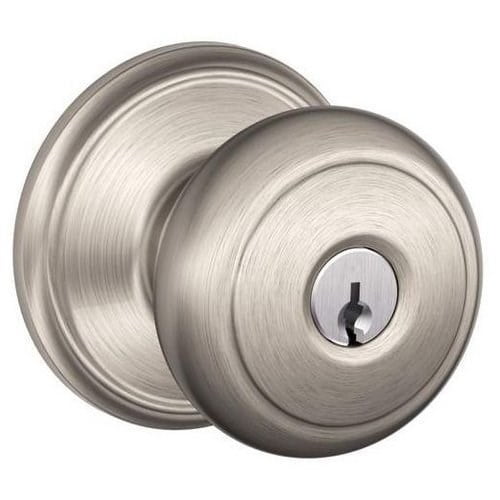 SCHLAGE F51A Andover with Andover Rose Keyed Entry Lock C Keyway with 16211 Latch 10063 Strike Satin Nickel Finish