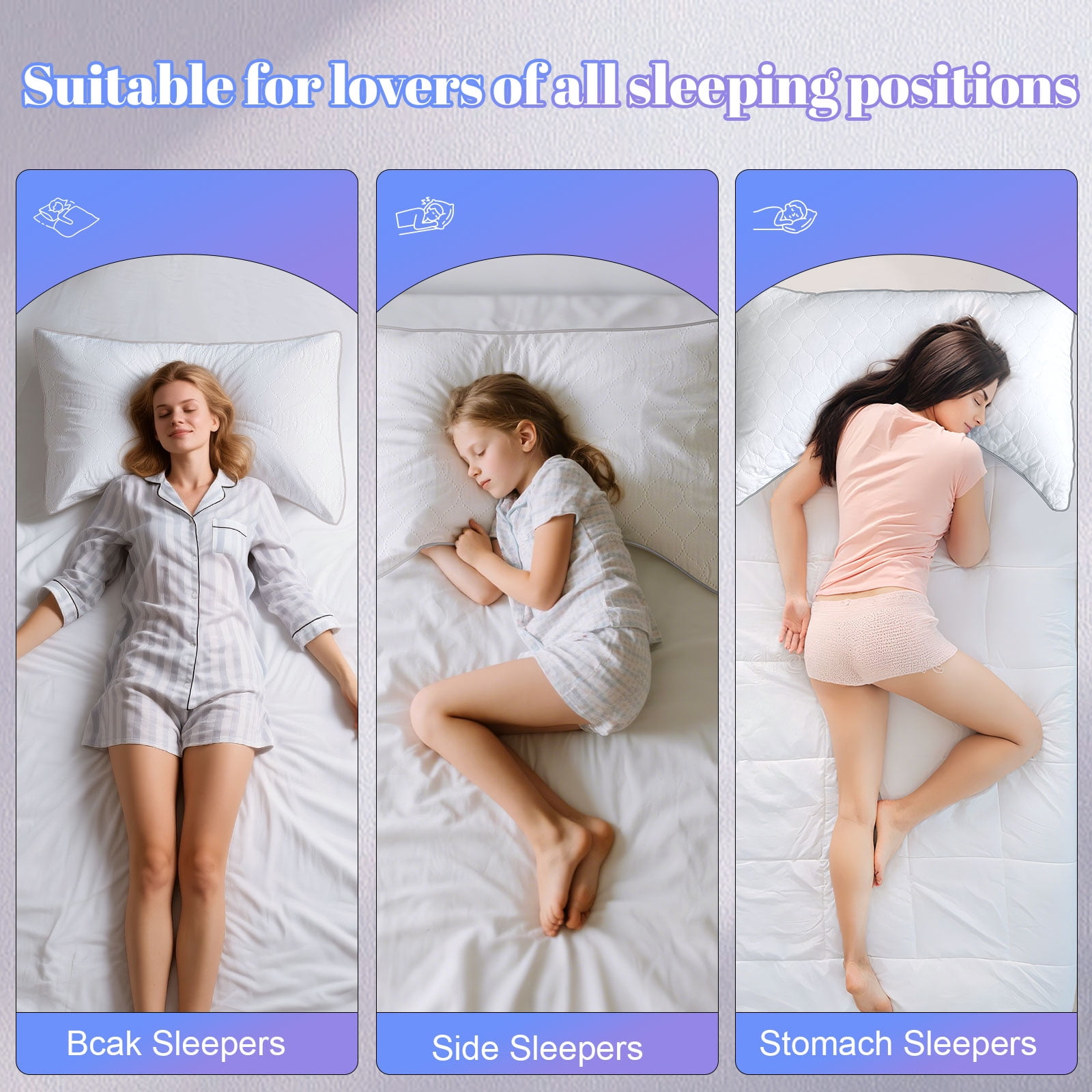 COOKEY Side Sleeper Pillow for Neck Pain Relief, Ergonomic Crescent Pillows for Side Sleepers, Medium Firm Queen Size 20"x30" 2 Pack, Cervical Pillow for Spinal Alignment