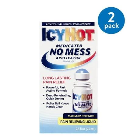 (2 Pack) Icy Hot Medicated No Mess Applicator Pain Relieving Liquid, 2.5 (Best Muscle Pain Relief Rub)