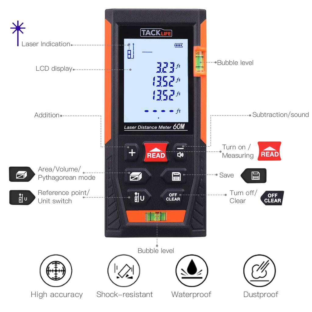 Laser Measure Advanced 196Ft TECCPO Mute Laser Distance Meter with Electronic A 