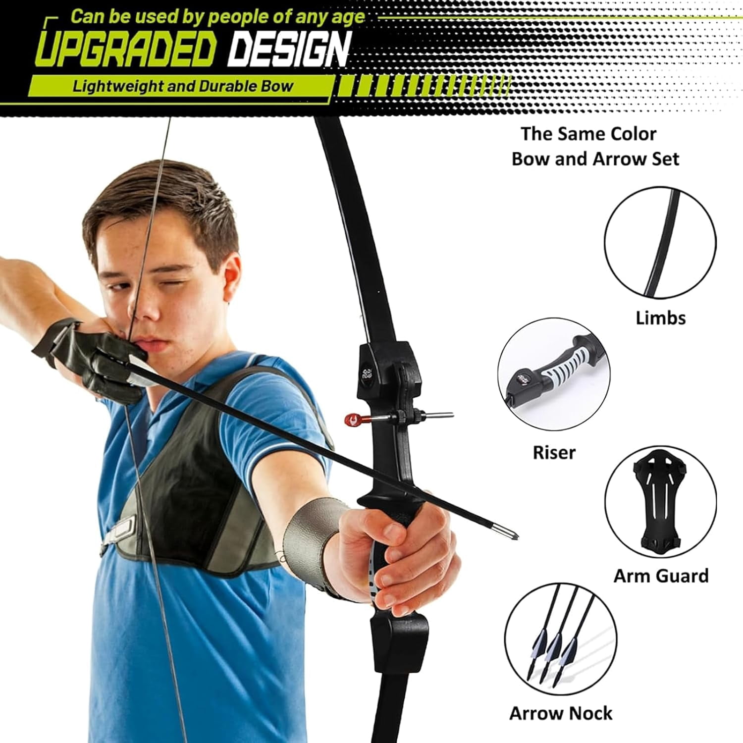 Bow and Arrow for Teens Beginners Adults Recurve Bow Set 8 Arrows 5 Target Face Archery Longbow Kit Backyard Games Gift for Outdoor Sports