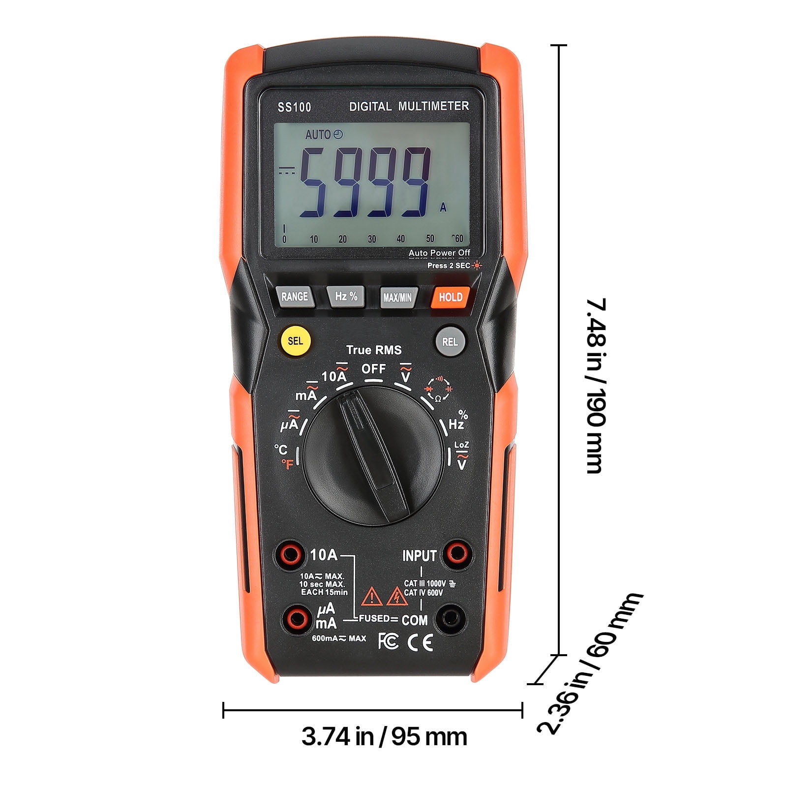 KFFKFF Digital Multimeter, 6000-Count TRMS DC/AC Voltage and Current Tester, Auto-Ranging Device for Measuring Voltage, Resistance, Capacitance, Temperature, Diodes, Continuity, and Low Impedance