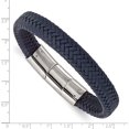 thumbnail image 4 of Chisel Stainless Steel Polished Navy Blue Braided Leather Bracelet with .5 inch Extension - 7.75", 4 of 6