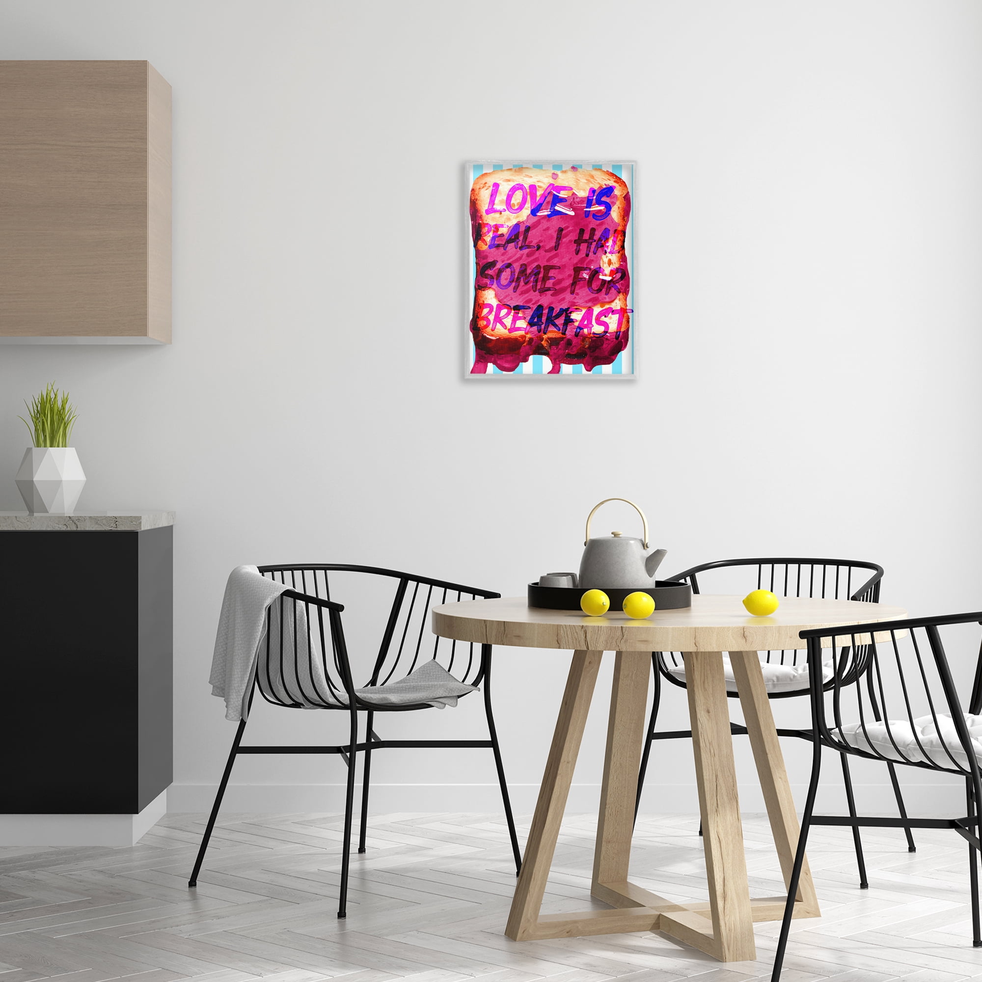 Stupell Industries Love Is Real Breakfast Food & Beverage Painting Gray Framed Art Print Wall Art, 16 x 20