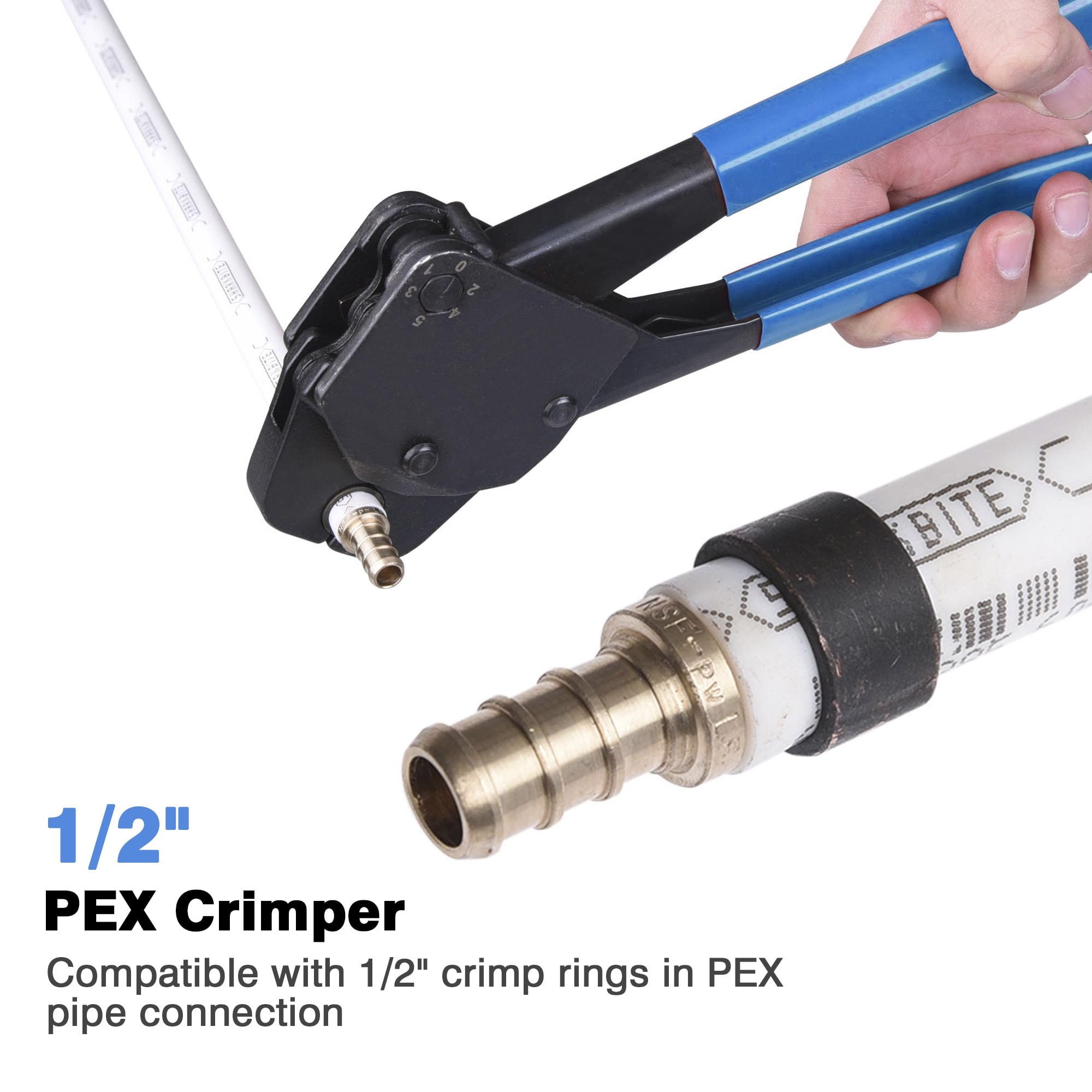 Yescom 1/2" Pex Crimping Tool Crimper with Go/no Go Gauge for Copper Ring Plumping Crimps - Blue