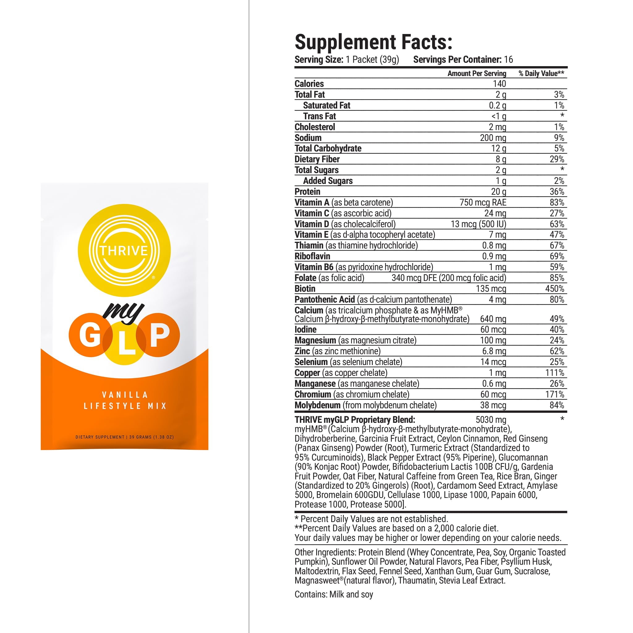Le-Vel Thrive myGLP – Advanced Metabolic & Muscle Support with myHMB®, Berberine, and Probiotics – Vegan-Friendly Protein + Fiber Blend, 16 Packets (16 Packets (1.5 Pounds), Vanilla)