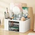 thumbnail image 1 of Organizador de escritorio blanco con 2 cajones y 5 compartimentos | Caja de plástico para guardar útiles escolares y de oficina | Portalápices y organizador de brochas de maquillaje, 1 of 7
