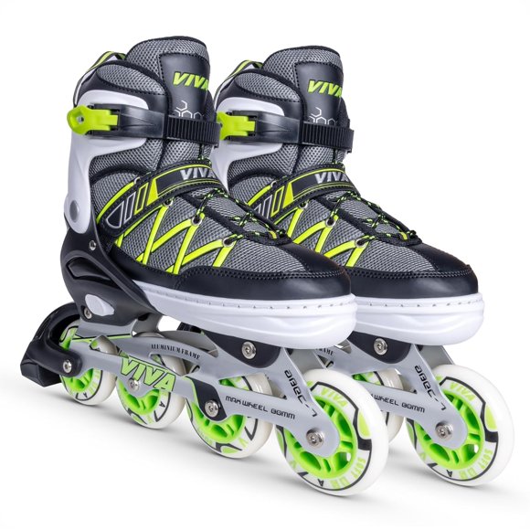 Viva Adjustable Inline Skates With Different Wheel Size Roller Inline Skates For All Boys And Girls (Large (7-10 Uk), 100mm - Wheel Size) Comfortable Fit And Breathable Shell Design