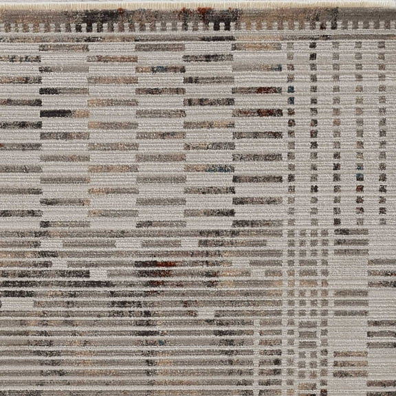 4'x6' Beige Machine Woven Shrank Abstract Lines Design Indoor Area Rug