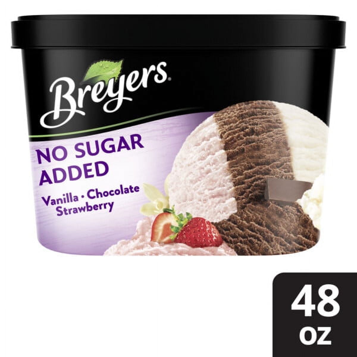Breyers No Sugar Added Vanilla Chocolate Strawberry Ice Cream Frozen Dessert, 48 oz