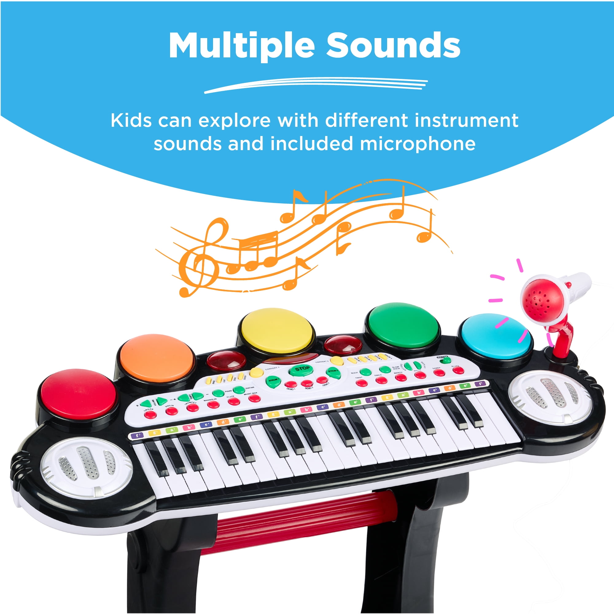 Best Choice Products 37-Key Kids Electronic Piano Keyboard w/ Multiple Sounds, Lights Microphone, Stool - Black