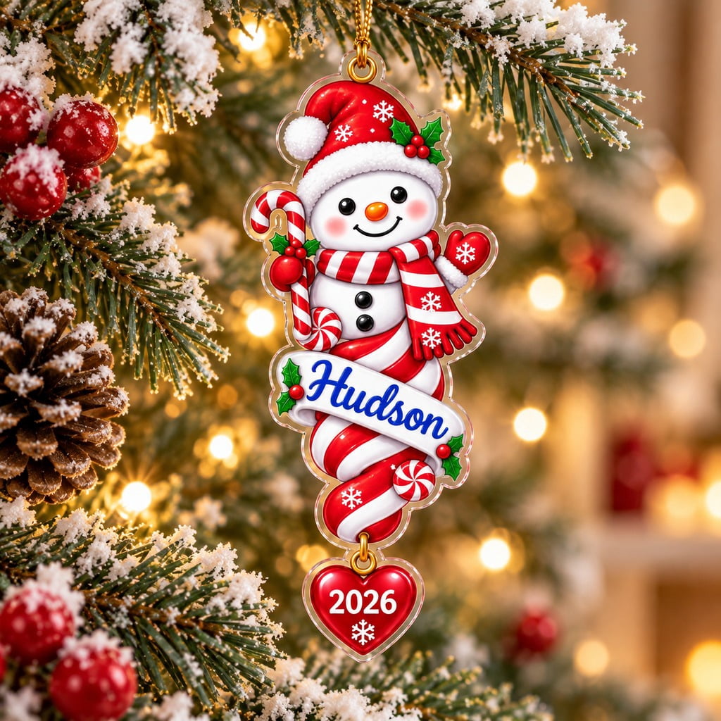 Personalized Christmas Tree Ornament Candy Cane Snowman 2026 - Walmart.com