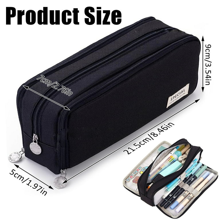 Pencil Case Large Capacity Pen Bag 3 Compartment Pen Pouch Organizer  Portable Stationery Bag Holder with Zipper for School Teen Girl Boys Adults  College Office Stationery Storage Box 