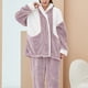 thumbnail image 5 of Gibobby camisón para mujer. Ropa de casa de invierno 2022, pijamas finos de terciopelo Coral de Color contrastante, ropa de casa de franela de terciopelo grueso de para mujer (Morado, L), 5 of 5