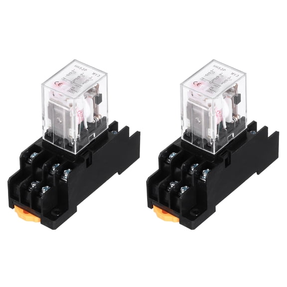 2Pcs AC 110V Electromagnetic Power Relay, 11-Pin 5A Power Coil Relay with LED Indicator and Socket Base DPDT 3NO 3NC - MY3NJ for Industrial, Home Appliances and DIN Rail System
