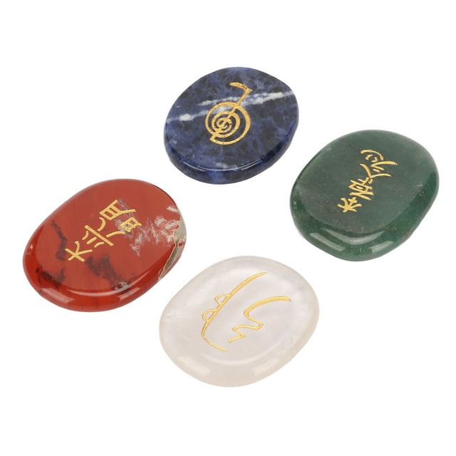 Chakra Stones, 4Pcs Reiki Balancing Stones Palm Size Hand Engraved For Meditation