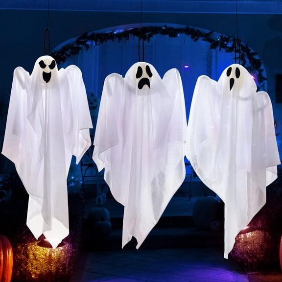 Joyfy 3Pcs Halloween Hanging Ghosts, 27.5" Cute Flying Ghost Yard Patio Lawn Garden Party Decorations