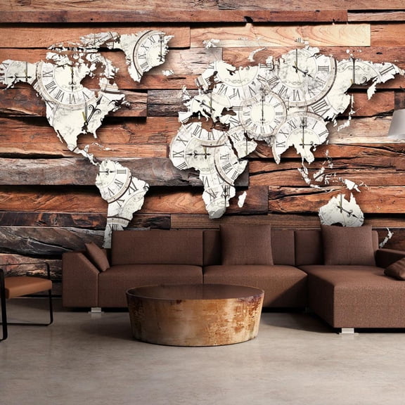 Tiptophomedecor World Map Wallpaper Wall Mural - Map On Wood