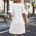 thumbnail image 6 of Summer Casual Dresses for Women A Line Sun Dress Ruffle Short Sleeve V Neck Tshirt Dress with Pockets White L, 6 of 6