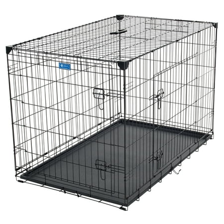 AKC® 2-Door Dog Training Crate with Corner Stabilizers, Rust-Resistant Wire, Handle, Leak-Proof Removable Pan, Free Training Guide