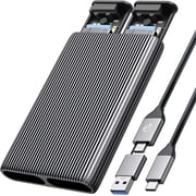 ORICO Dual Bay m.2 SSD Enclosure SATA NVMe Dual Protocol Aluminum Enclosure Tool-Free External Hard Drive Enclosure Case for M Key PCIe & B+M Key 2230/2242/2260/2280