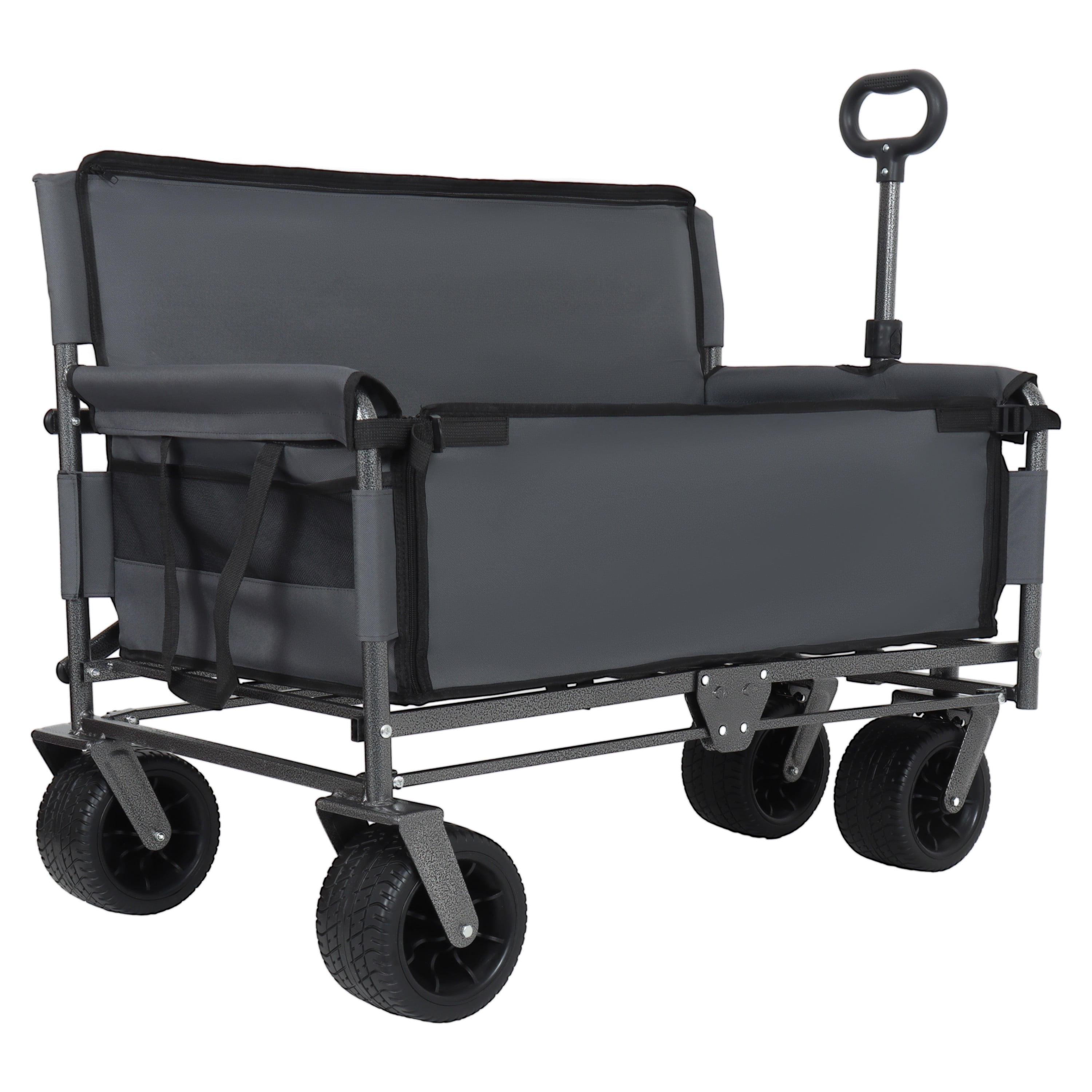 3-in-1 Convertible Folding Wagon Cart with Bench Seat, 500lbs Heavy-Duty, 180L Capacity, All-Terrain Wheels, Ultra-Compact Fold, Gray for Camping/Beach/Sports/Garden
