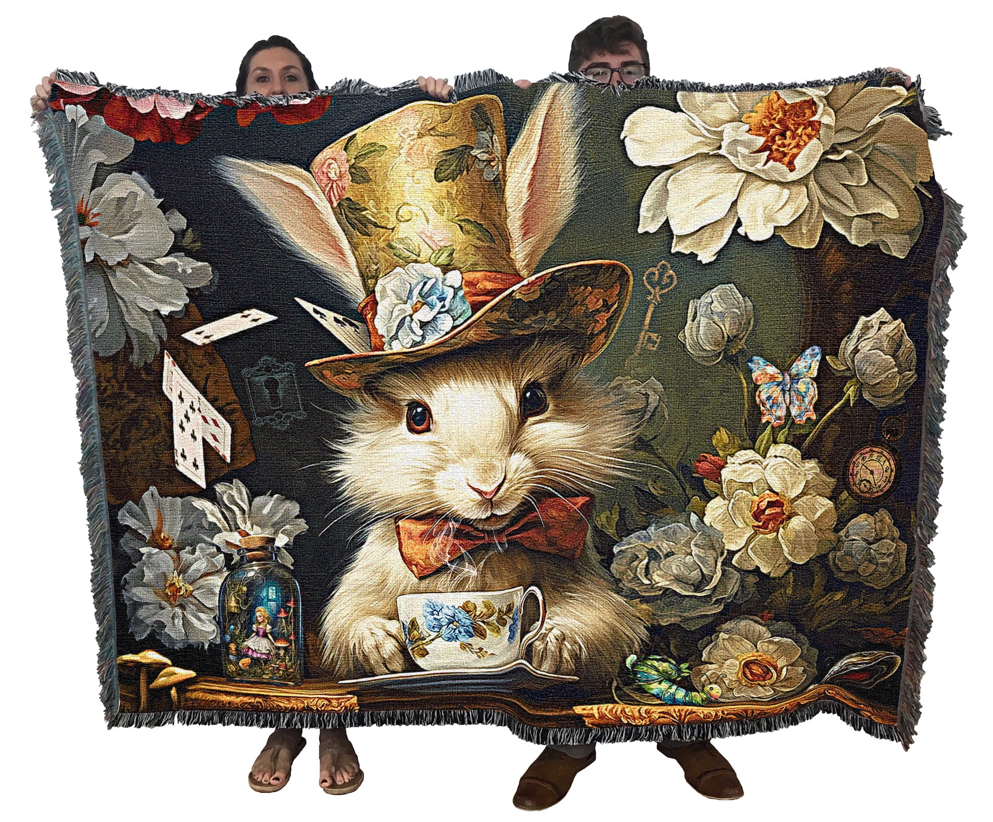 Pure Country Weavers White Rabbit Blanket Cotton Tapestry Throw - Made in The USA - 72" x 54"