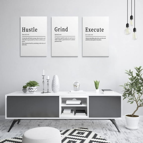 Motivational Canvas Wall Art Grind Hustle Execution Wall Art Set of 3 Office Decor Inspirational Quotes Decor for Office Boss Office Wall Picture Mens Room Decor Framed Canvas Prints 12"x16"