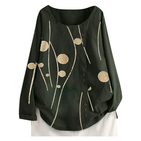 

HSMQHJWE White Cotton Shirt Womens Top Women Casual Floral Print Long Sleeve O-Neck Loose T-Shirt Top Blouse Long Sleeve Under Scrub Top