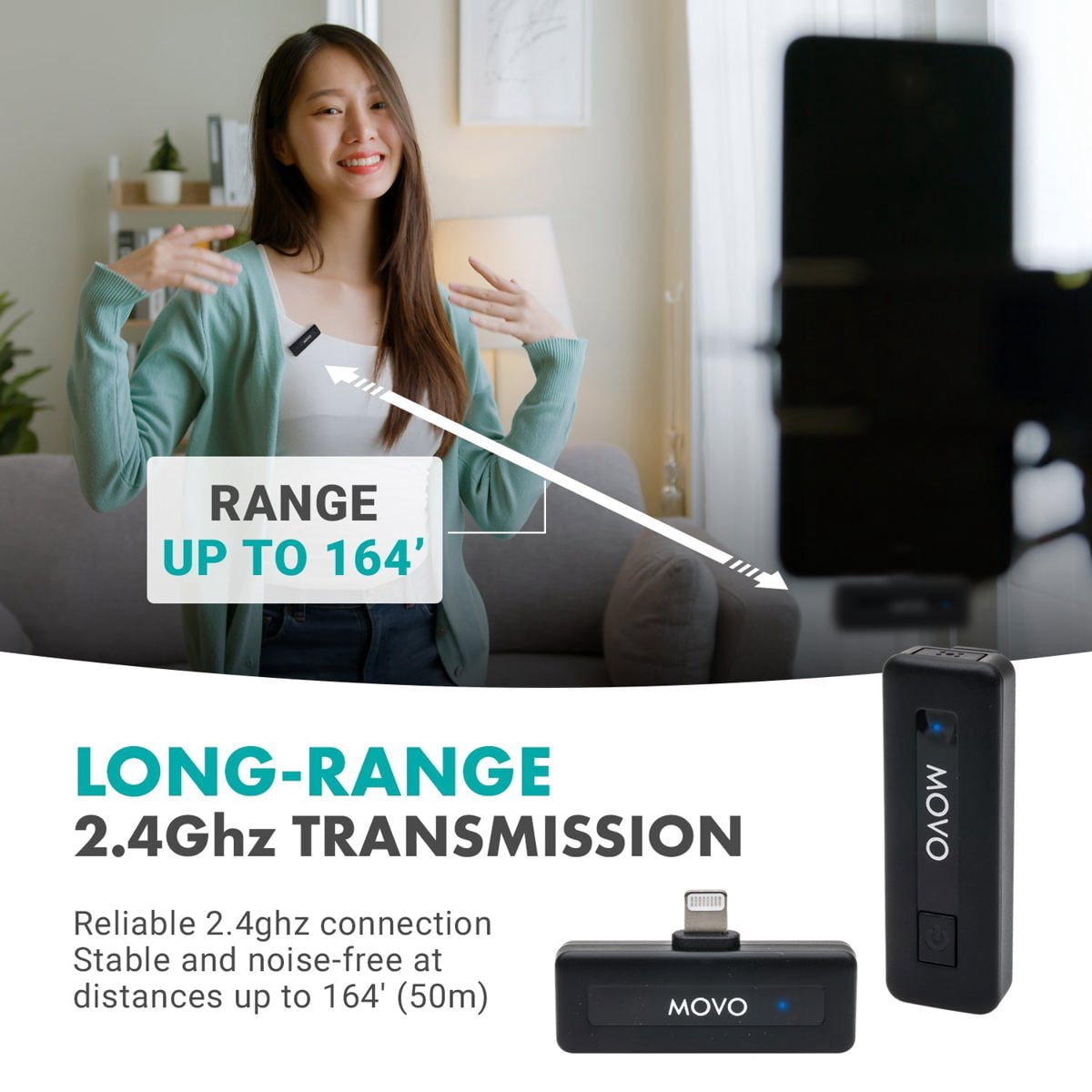 Movo Photo Wireless-Mini-DI-DUO Ultra-Compact Microphone System with 2x Omnidirectional Lavalier Mic for Apple iPhone