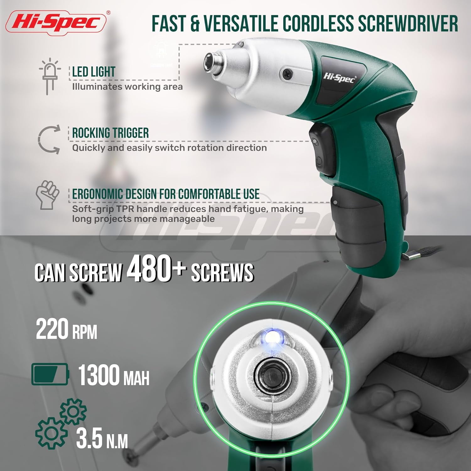 General 3.6V Cordless Electric Screwdriver Set with Interchangeable Bits, Green