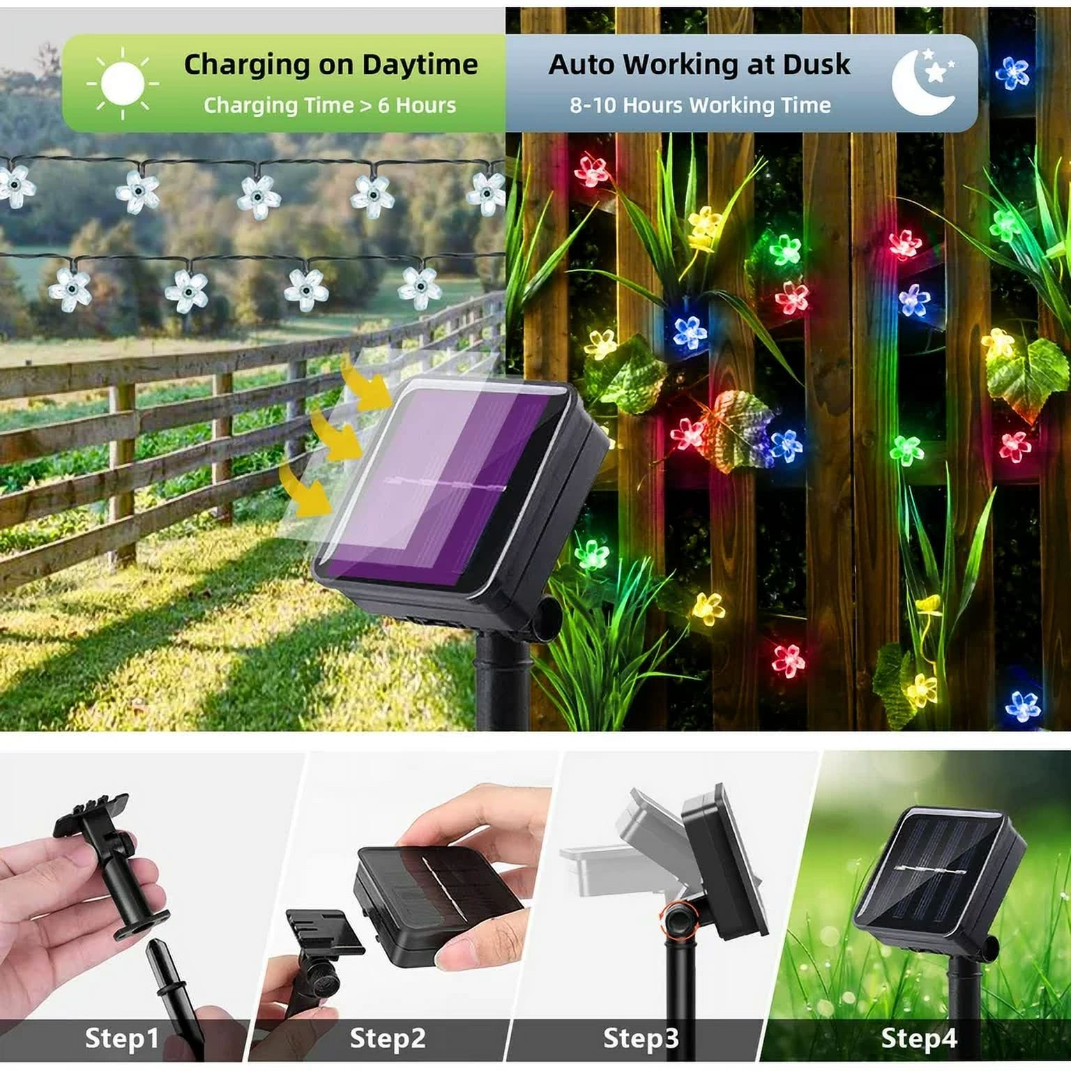 Yoglam 23ft 50 LED Solar Flower String Lights Multicolor photo 7