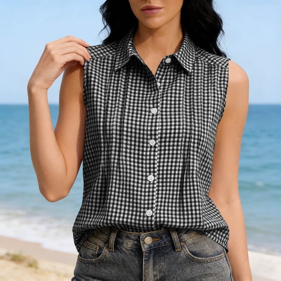 Linen Blend Short Sleeve Casual Blouse for Women