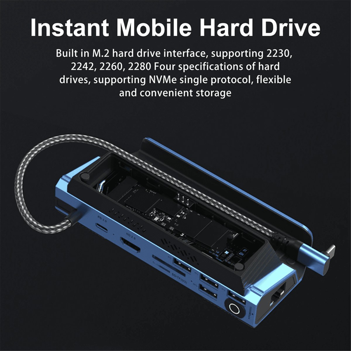 10-in-1 Type-C Game Docking Station for Steam DeckROG Ally/Switch M.2 PCie Nvme Hard Disk Box,USB C HUB 4K60HZ Dual Fan