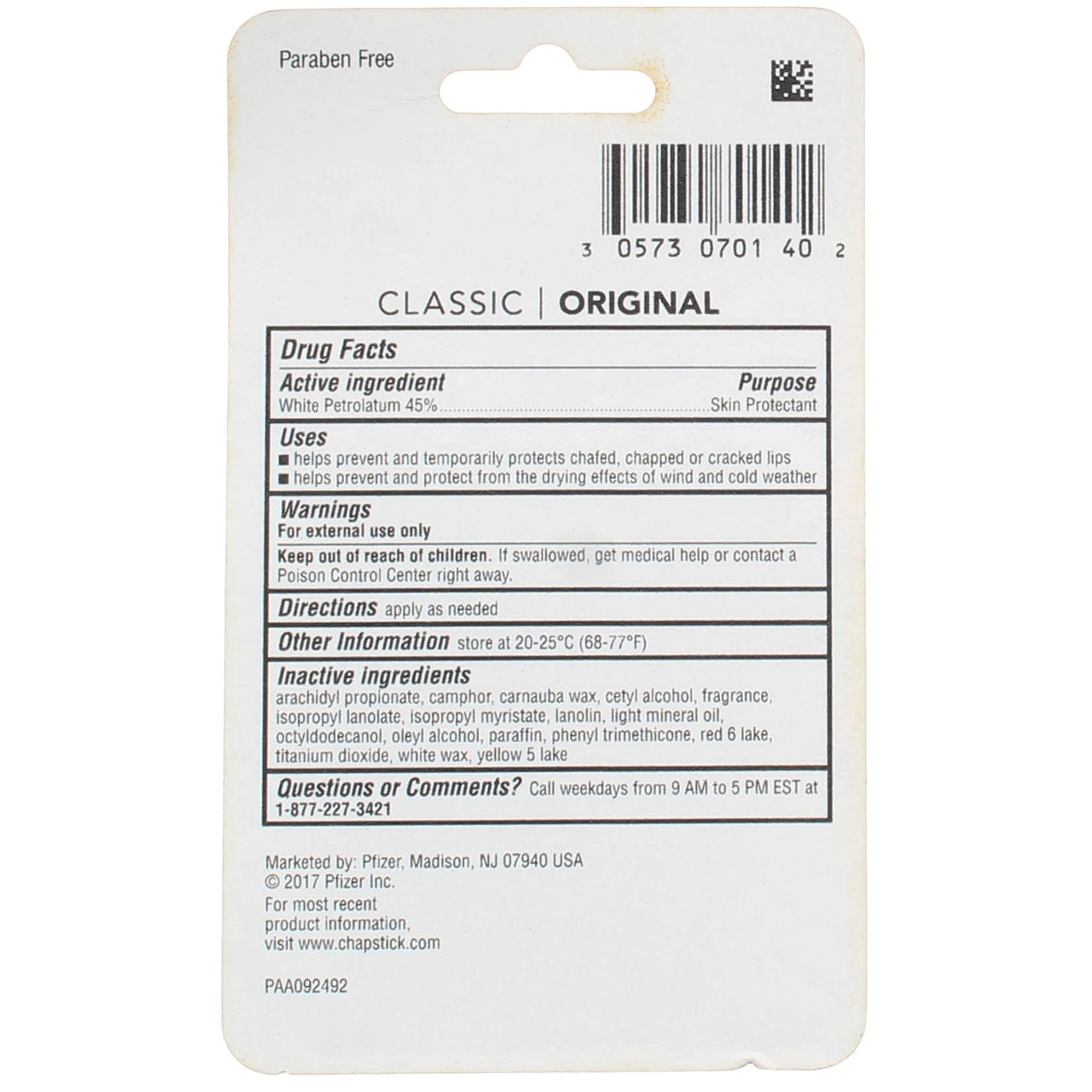 Chapstick Classic Lip Balm, Classic Original, 3 Ct, 0.15 oz (6 pack)