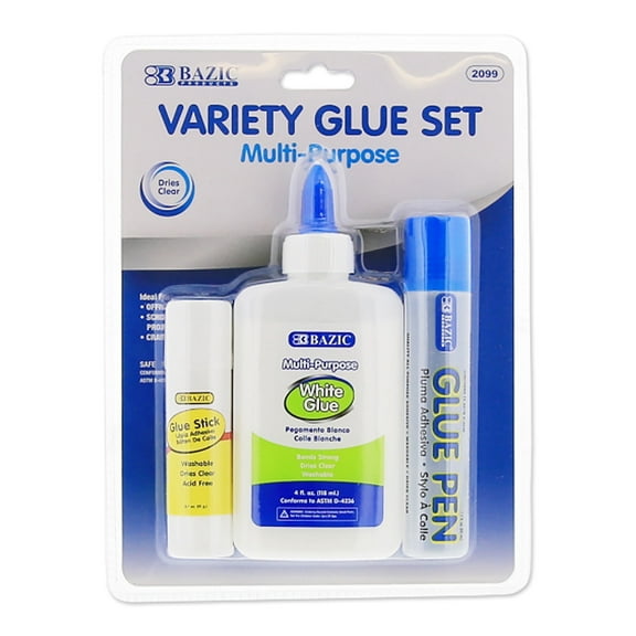 BAZIC White Glue, Clear Glue, Glue Stick, Glue Set (3/Pack), 1-Pack