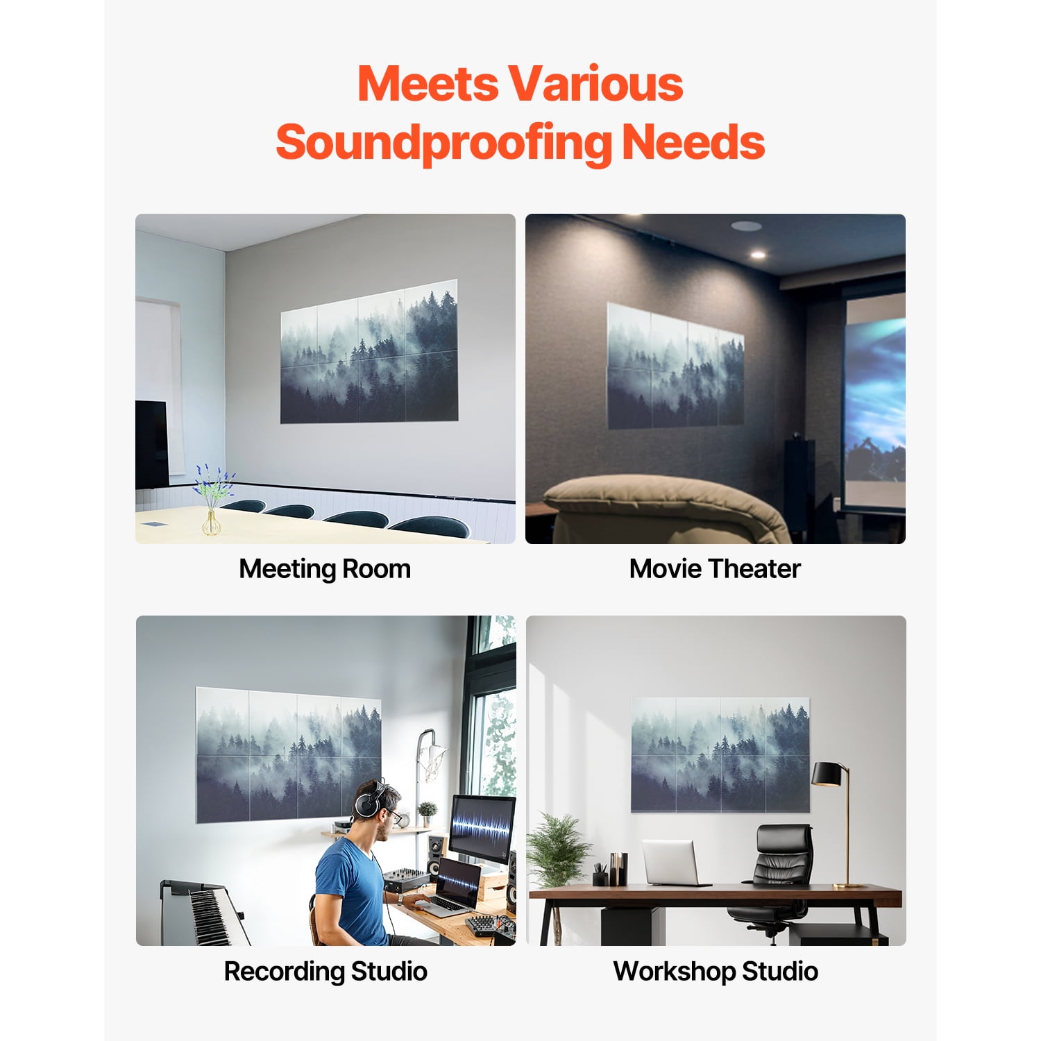 KFFKFF Set of 8 Artistic Acoustic Panels, Dimensions 63 x 23.62 x 0.4 inch, Wall-Mounted Soundproof Tiles, Stick-On Design for Noise Reduction, Ideal for House, Workplace, Recording Studio