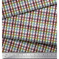 thumbnail image 2 of Soimoi Red Georgette Viscose Fabric Window Pane Check Print Fabric by Yard 42 Inch Wide, 2 of 3
