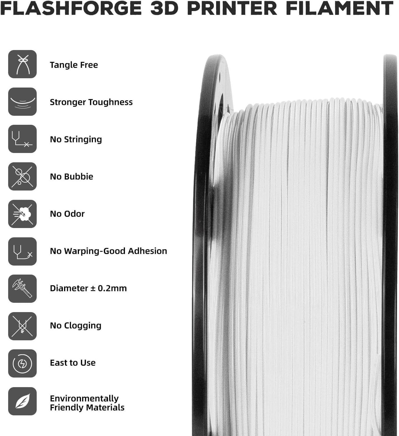 FLASHFORGE PLA Filament 1.75mm, 3D Printer 1kg (2.2lbs) Spool, Dimensional Accuracy +/- 0.02mm, Printing Easy to Use and Fits for Most FDM Printers (White)