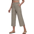 thumbnail image 3 of Hurxie Women's Wide Leg High Waisted Linen Capri Pants Khaki,2XL, 3 of 6