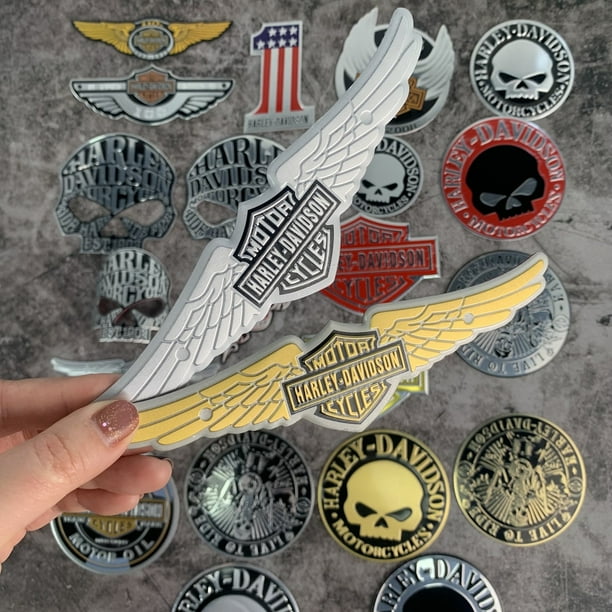 1Pcs Pegatinas De Aluminio 3D Emblema Harley Davidson LOGO compatible Motocicleta Pegatina Escape Moto Silenciador Para Dyna Street Bob Rider XL 883 Electra Glide Road King Walmart en linea