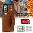 thumbnail image 3 of Dteck for Samsung Galaxy Note 20 Slim Case, Shockproof Premium PU Leather Soft TPU Business Cover with Wrist Strap Kickstand Flip Stand Protection Case, brown, 3 of 7