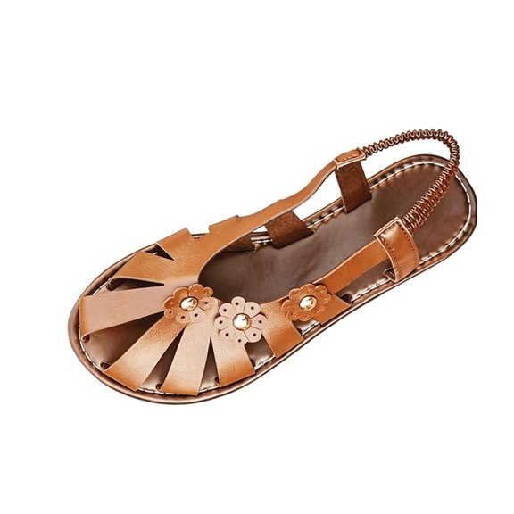 Viluyesy Womens Flat Sandals, Elastic Strap Closed Toe Lightweight Comfort Summer Casual Fashion Shoes Brown US6.5
