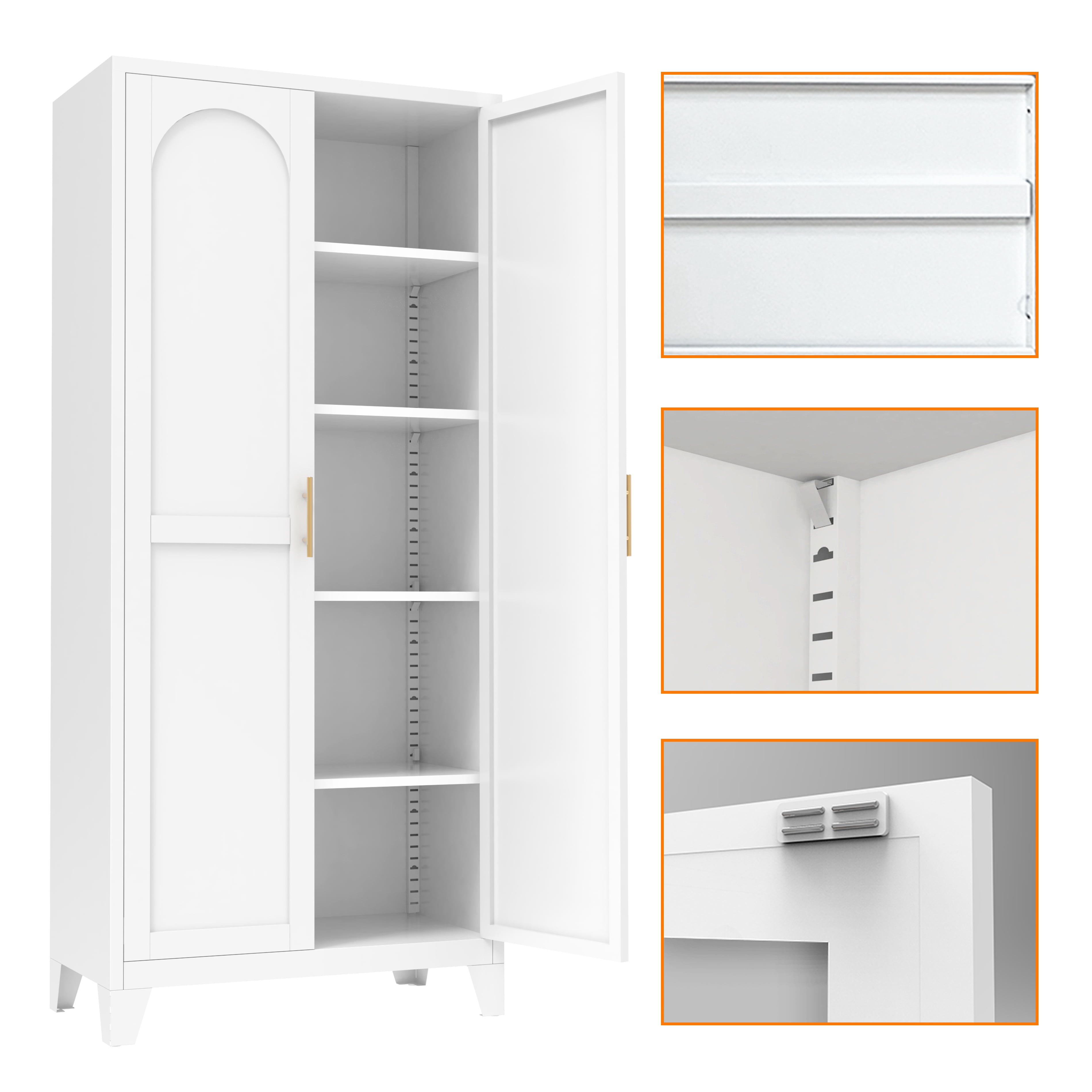 Aukfa 71" Tall Metal Pantry Cabinet,Kitchen Storage Cabinet with Adjustable Shelves for Kitchen, Dining Room, Living Room, White