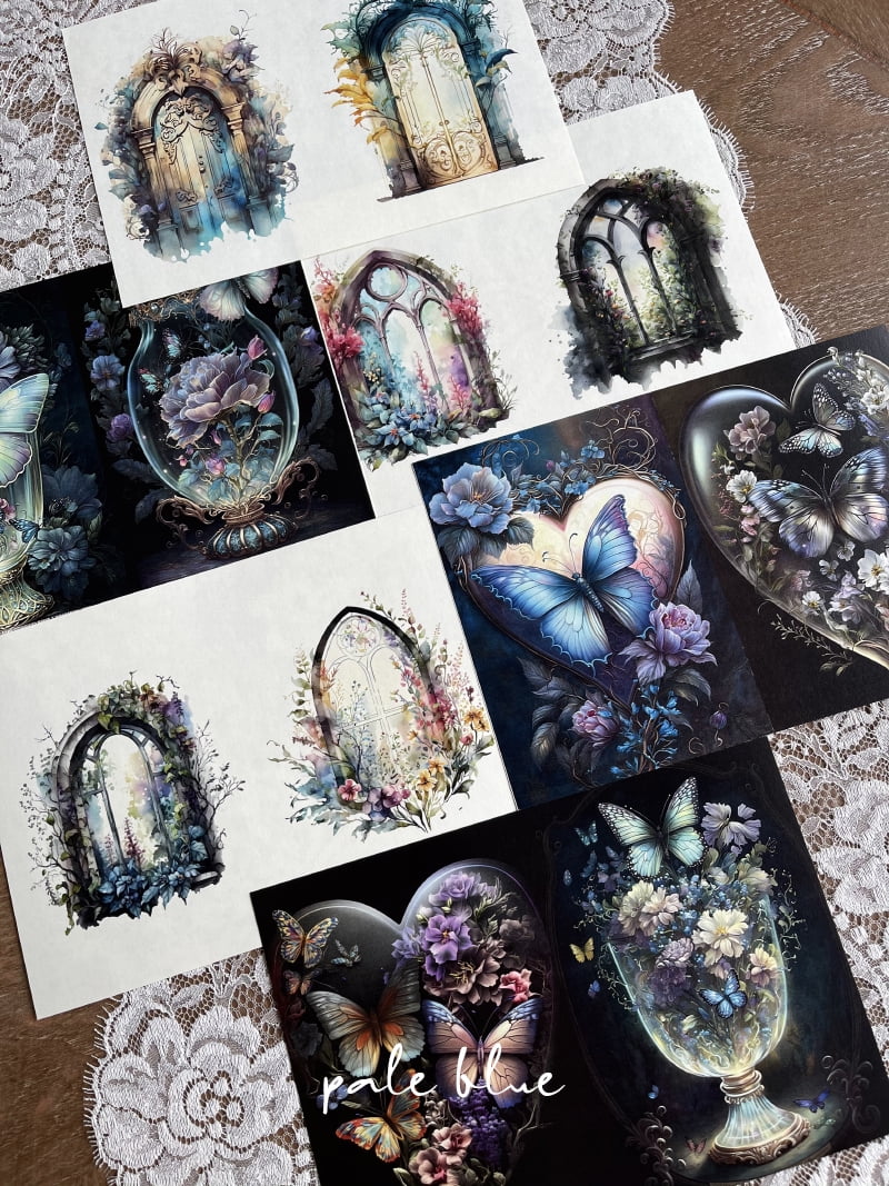 Vintage Butterfly and Window Scrapbook Paper - DIY Junk Journal Material for Creative Crafting
