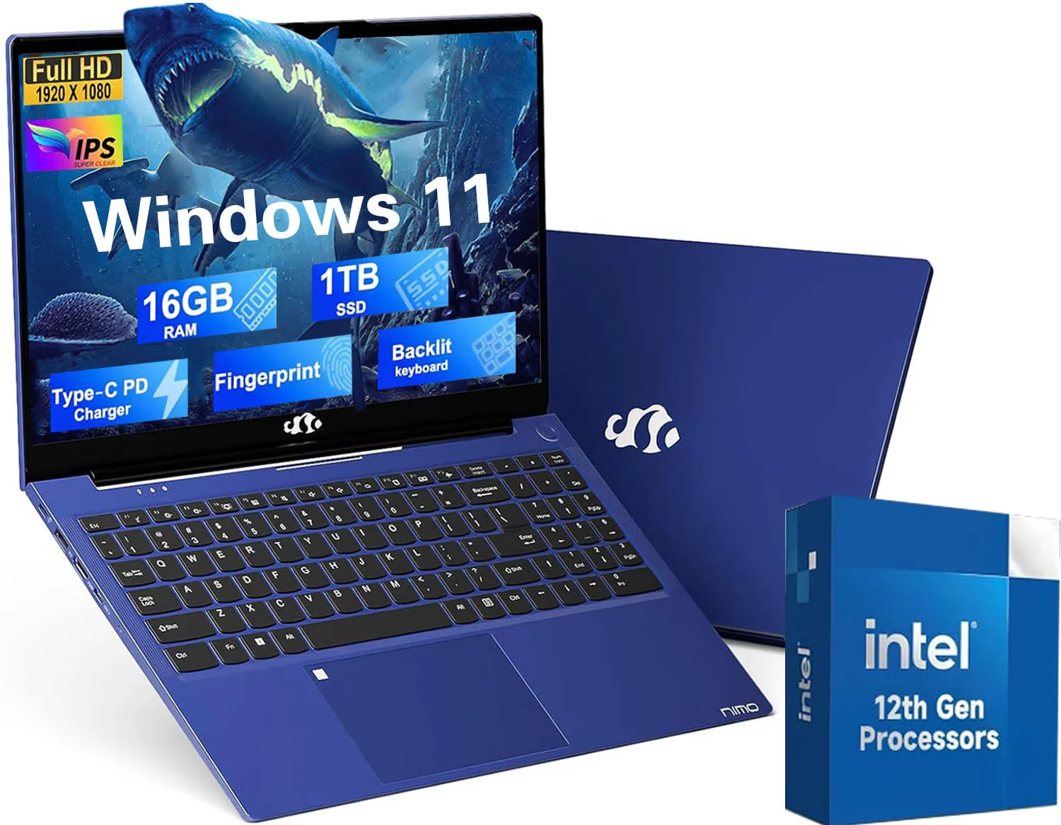 15.6'' FHD Laptop Computer, 16GB RAM 512GB SSD, Type-C 65W PD Fast